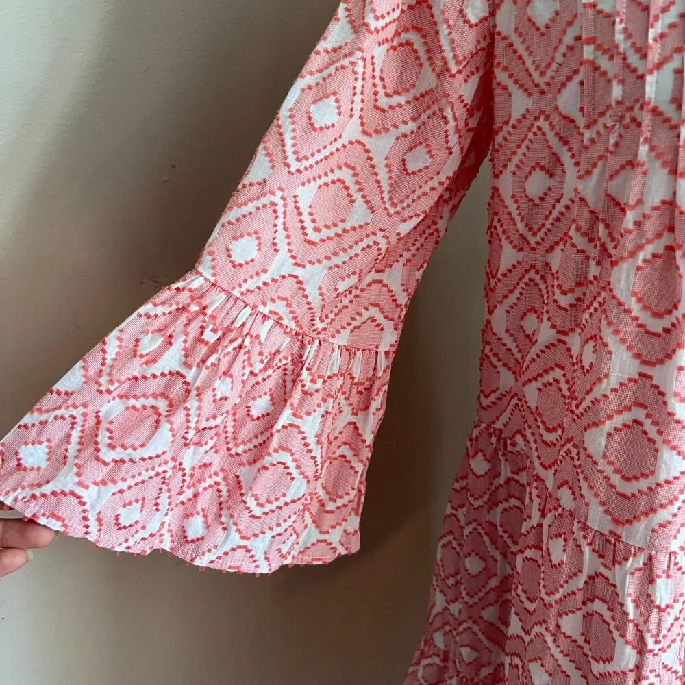 Tommy Bahama Pink Geometric Tassel Cover Up Dress Bell Sleeve Vacation Resort S - Picture 5 of 11